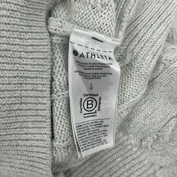 Athleta Crossroads Crew Sweater. Bright White Metallic Cable Knit Wool Blend - Picture 7 of 7